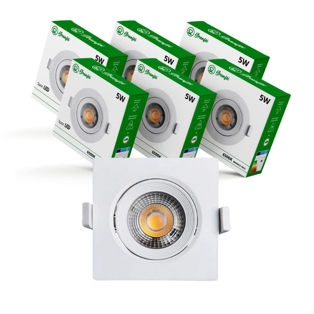 Kit 20 Luminária Led Spot 5W Redondo Quadrado Embutido Branco Frio Quente 3000k 6500k Bivolt