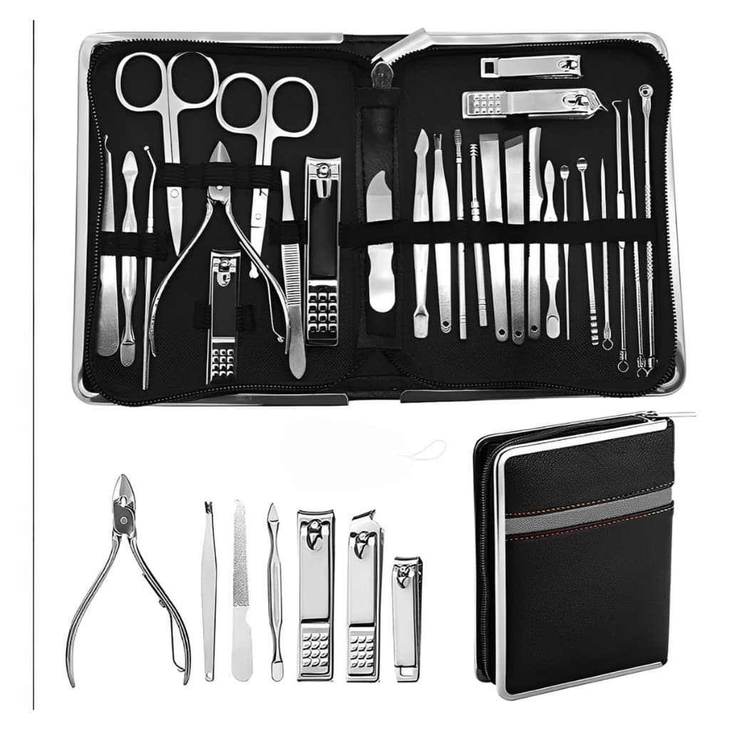 Conjunto Profissional De Manicure, Pedicure e Podologia Completo de Aço Inoxidável com 26 peças