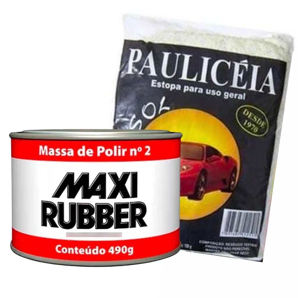 Kit Polimento Massa Polir N2 490g Maxi Rubber + Estopa 200g