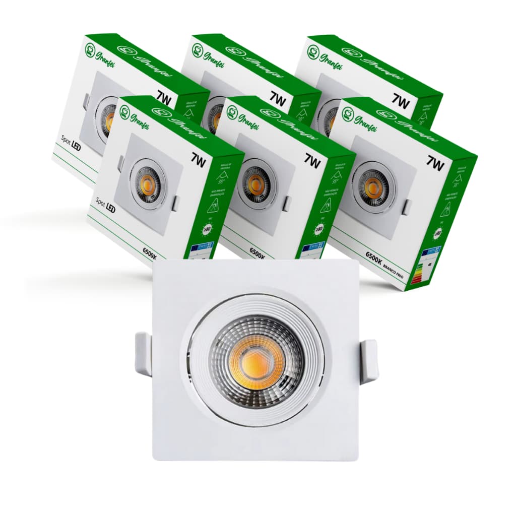 Kit 30 Luminária Led Spot 7W Redondo Quadrado Embutido Branco Frio Quente 3000k 6500k Bivolt
