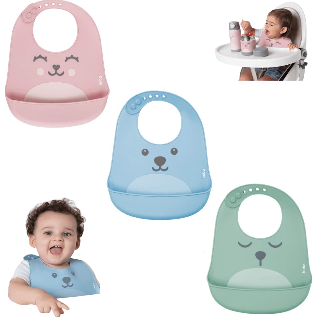 Babador Silicone Bebê Com Pega Migalhas Gumy Infantil Alimentação Buba