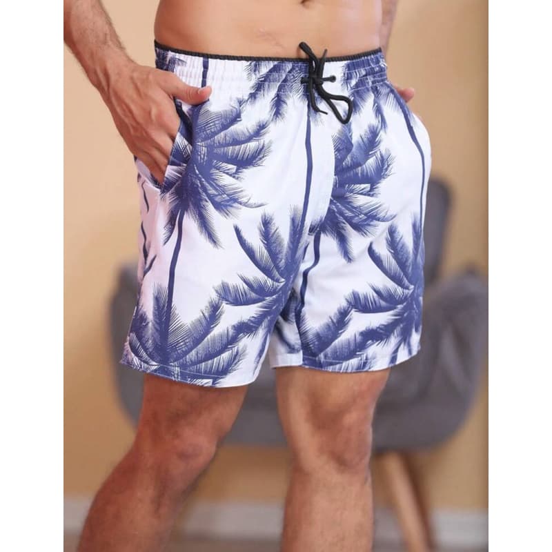 Short de praia masculinas estampadas Árvore com bolso