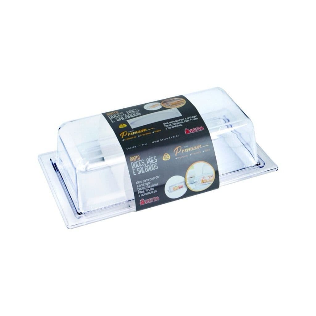 Porta Pão Salgados Doces Acrílico Retangular Transparente 28x15 Protetor de Alimento Premium Keita