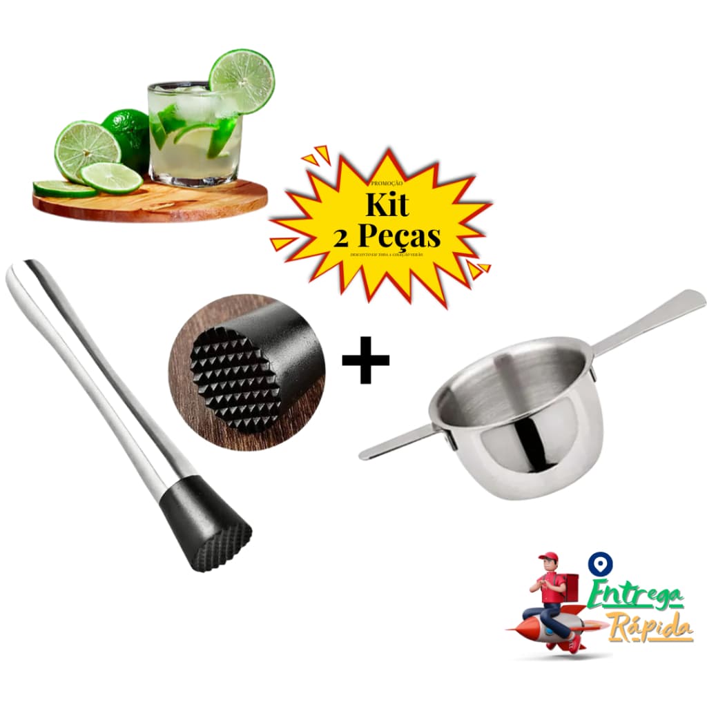 Kit Combo Caipirinha Socador Dosadores de Bebida  Whisk Dosador 50ml para Barman Bartender Caipirinha Drinks para Bares