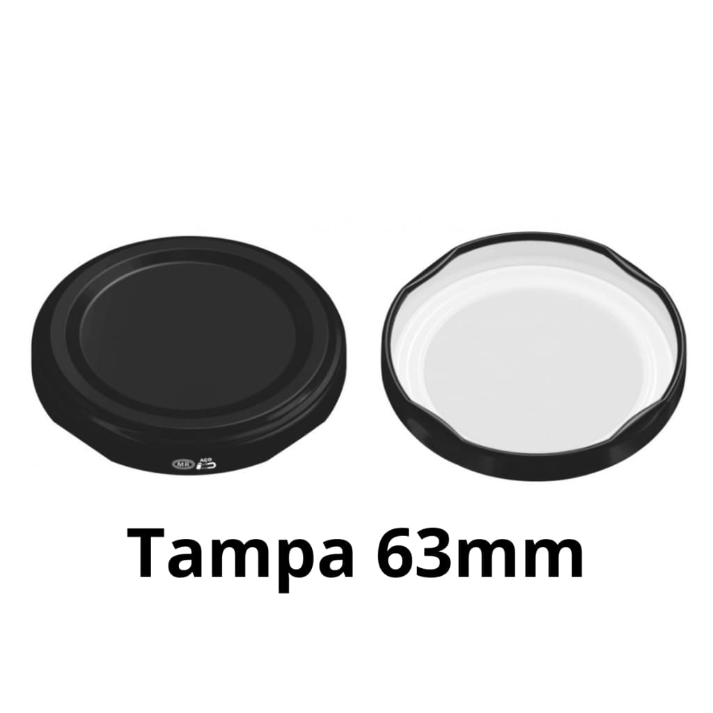 25 Tampas de Metal Para Vidro De Conserva Preta - 63mm Palmito - Doces - Compotas - Pimenta - Azeitona