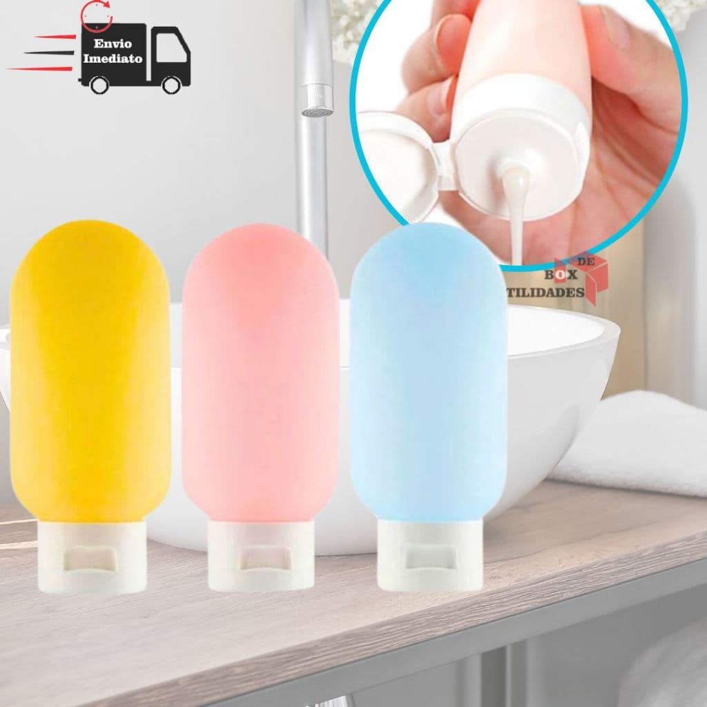 Kit 3  Frascos Porta Alcool  Porta Shampoo Porta Creme Gel Frasco Para Viagem  30 ml Ou 65 ml Ou 90 ml