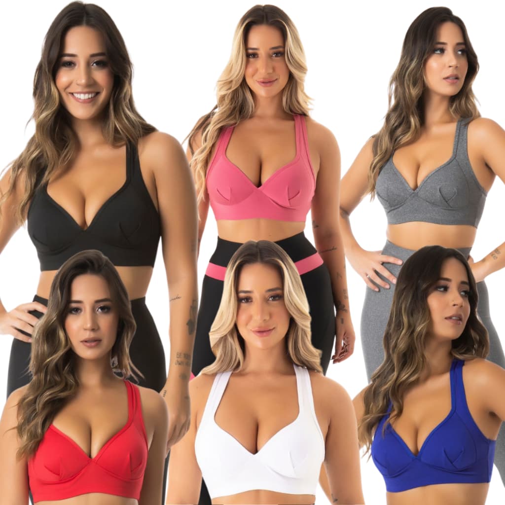 Kit 6 Tops Nadador Com Bojo Fitness Sutiãs Esportivos Roupas De Academia Feminino