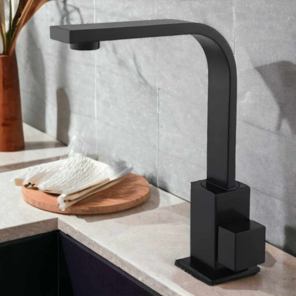 Torneira de Pia Lavatório Banheiro Lavabo Quadrix Preto Premier Cano Reto Preta Black Luxo Metal