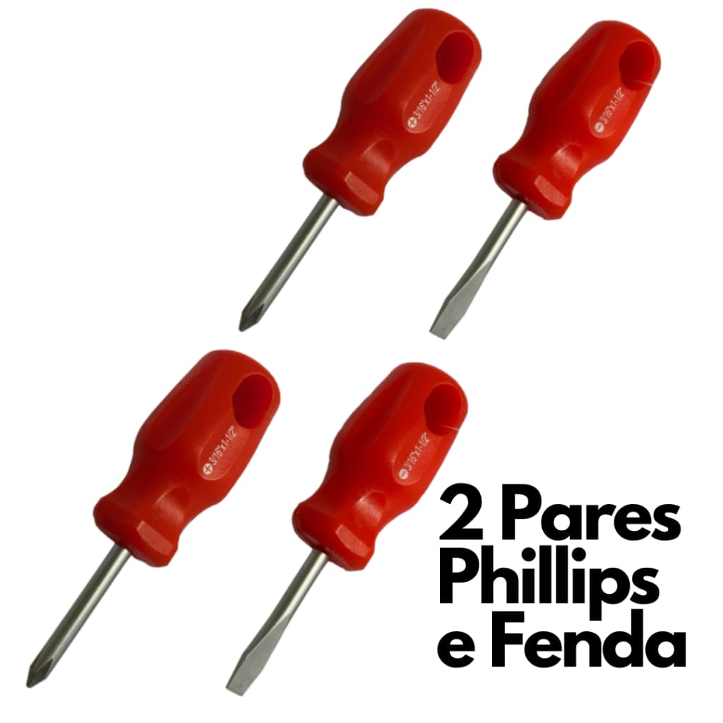 Kit 2 Chaves Phillips e Fenda Toco 3/16" x 1.1/2" Curta com Ponta Magnética - Nove54