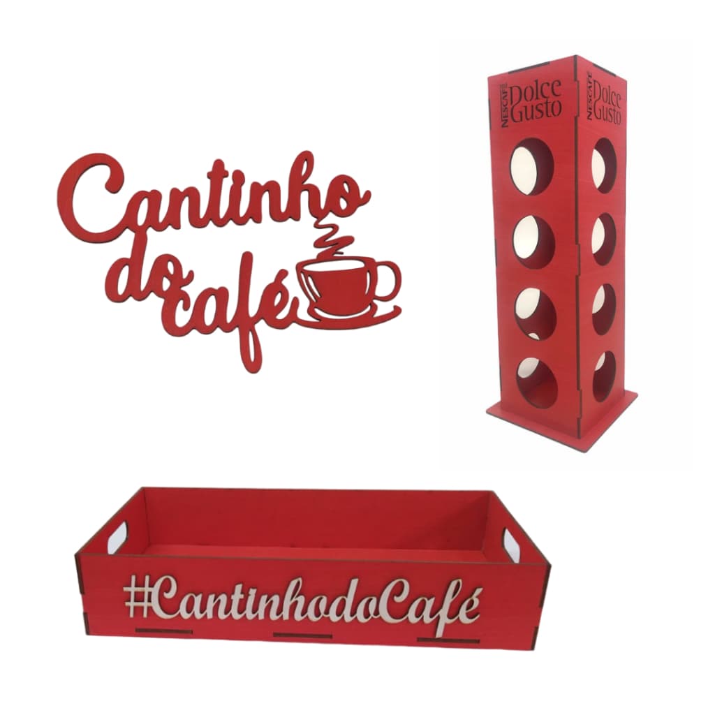 Kit Vermelho conjunto cantinho do café para decoração escritório, salão, cozinha nespresso 3 corações dolce gusto