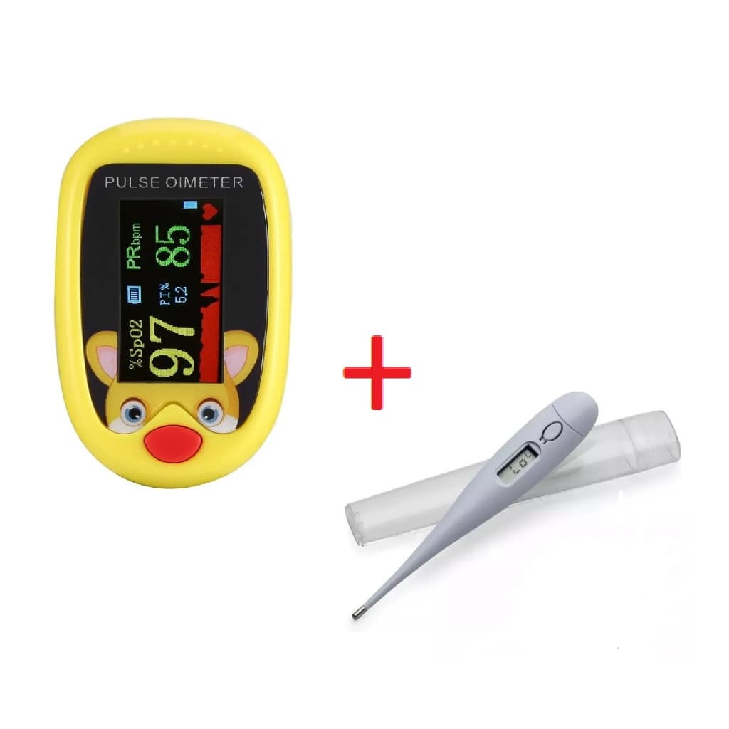 Kit Oxímetro Infantil Recarregável + Termometro Digital Saúde/Pediátrico/Enfermagem