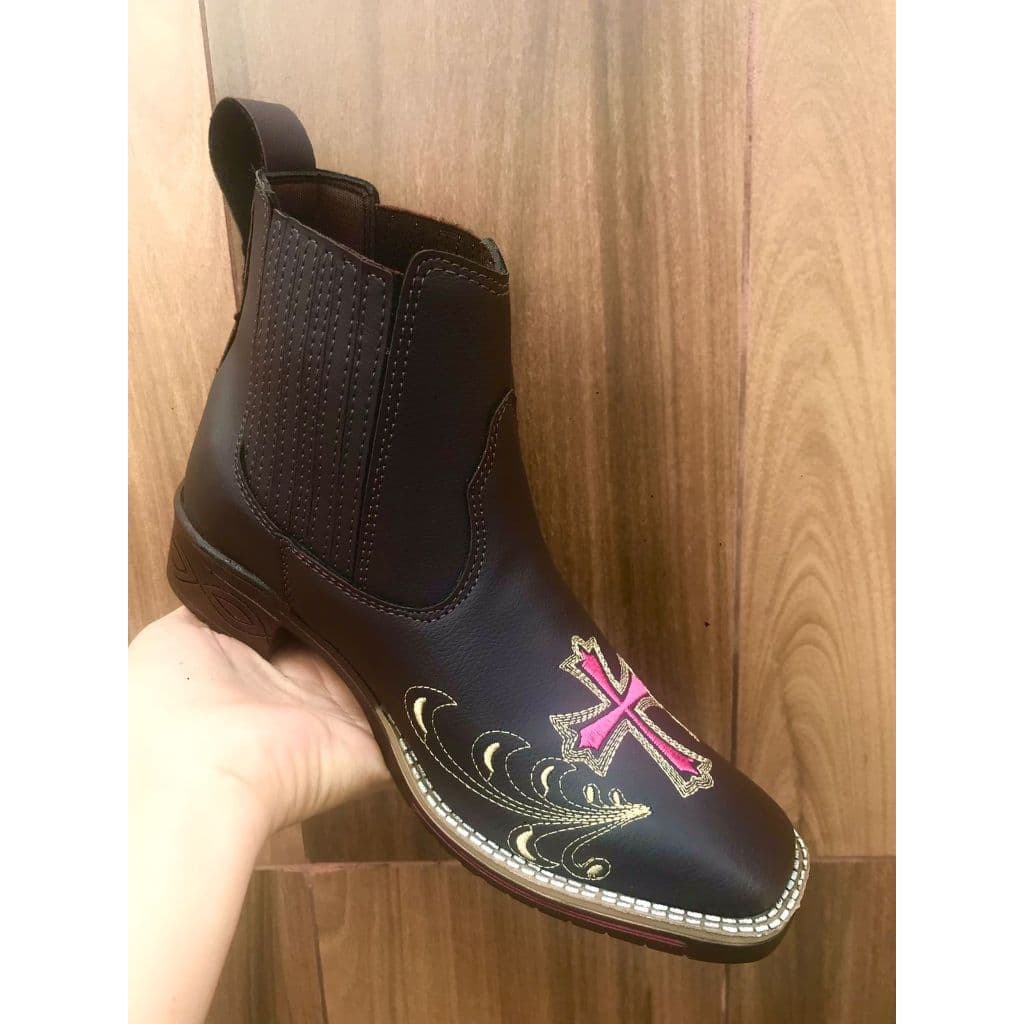 Botina Bota Country Texana Feminina Bico Quadrado Bordada Agro Girl