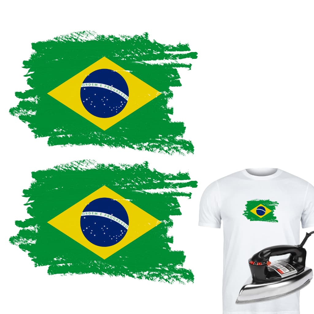 2 Apliques Bandeira Brasil Aquarela Patch Termocolante Para Roupas - 16x9cm