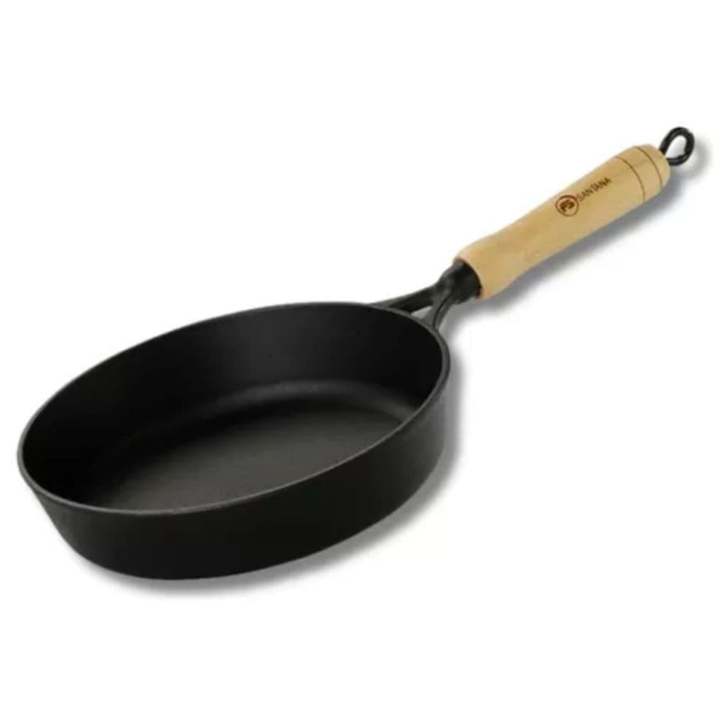 Frigideira de ferro fundido 22 cm alta lisa com cabo de madeira