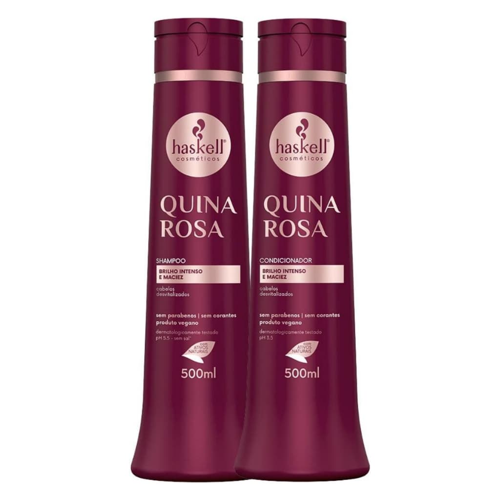Kit Haskell Quina Rosa Shampoo e Condicionador 500ml Brilho e Maciez Tratamento Capilar Cuidados com Cabelo Fios Mulher
