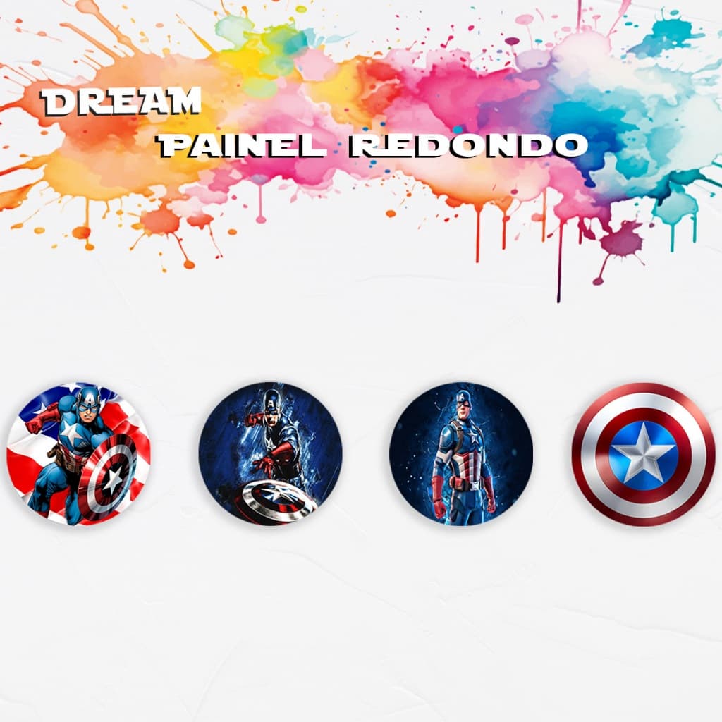 Painel Redondo Tematico Capitão America Vingador Heroi Decoração Festa Menino Menina Tecido Sublimado