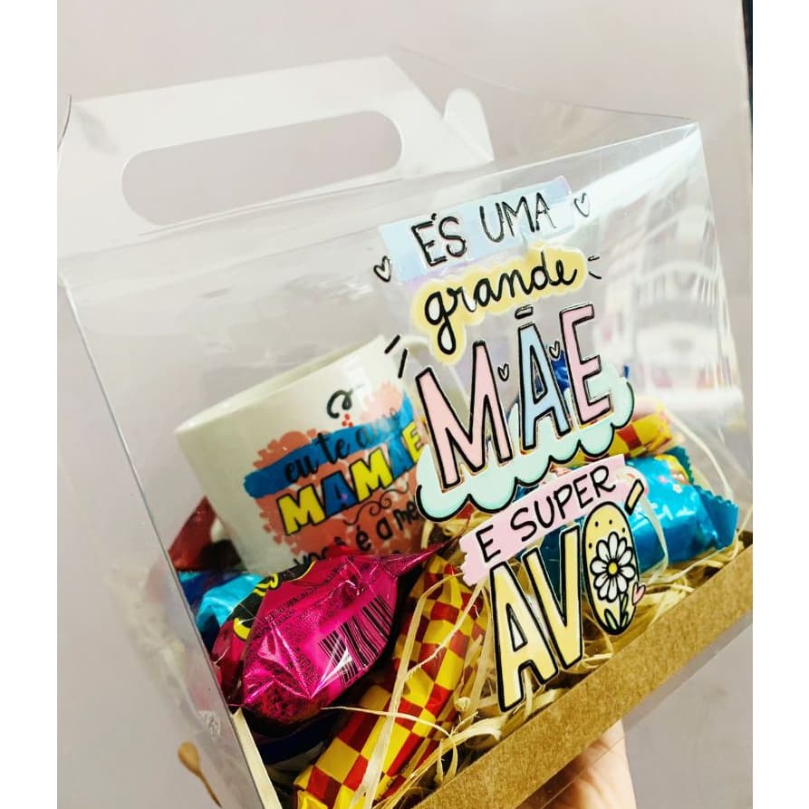Caixa de acetado personalizada com caneca + bombons, Dias das mães