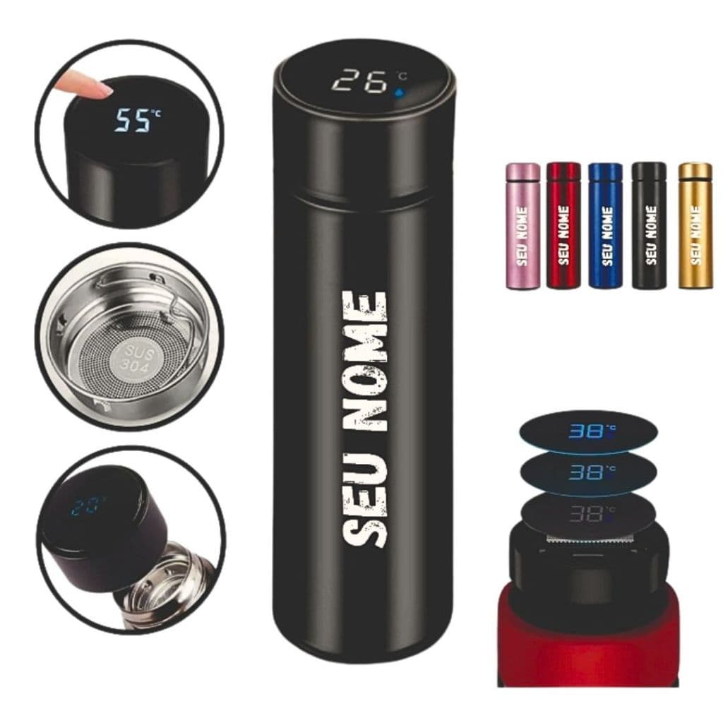 Garrafa Térmica Inox Inteligente Personalizada com Medidor de Temperatura 500ML - Envio Rapido