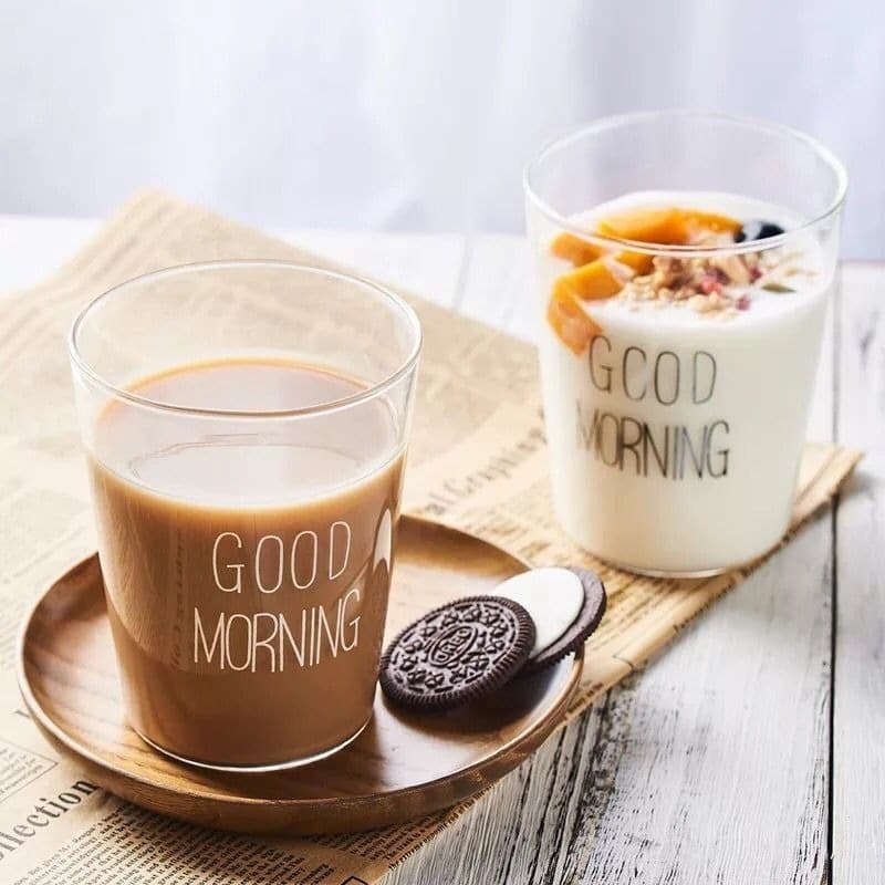 2 Canecas Chávena De Vidro Borossilicato Chá Café Good Morning Design 400ml