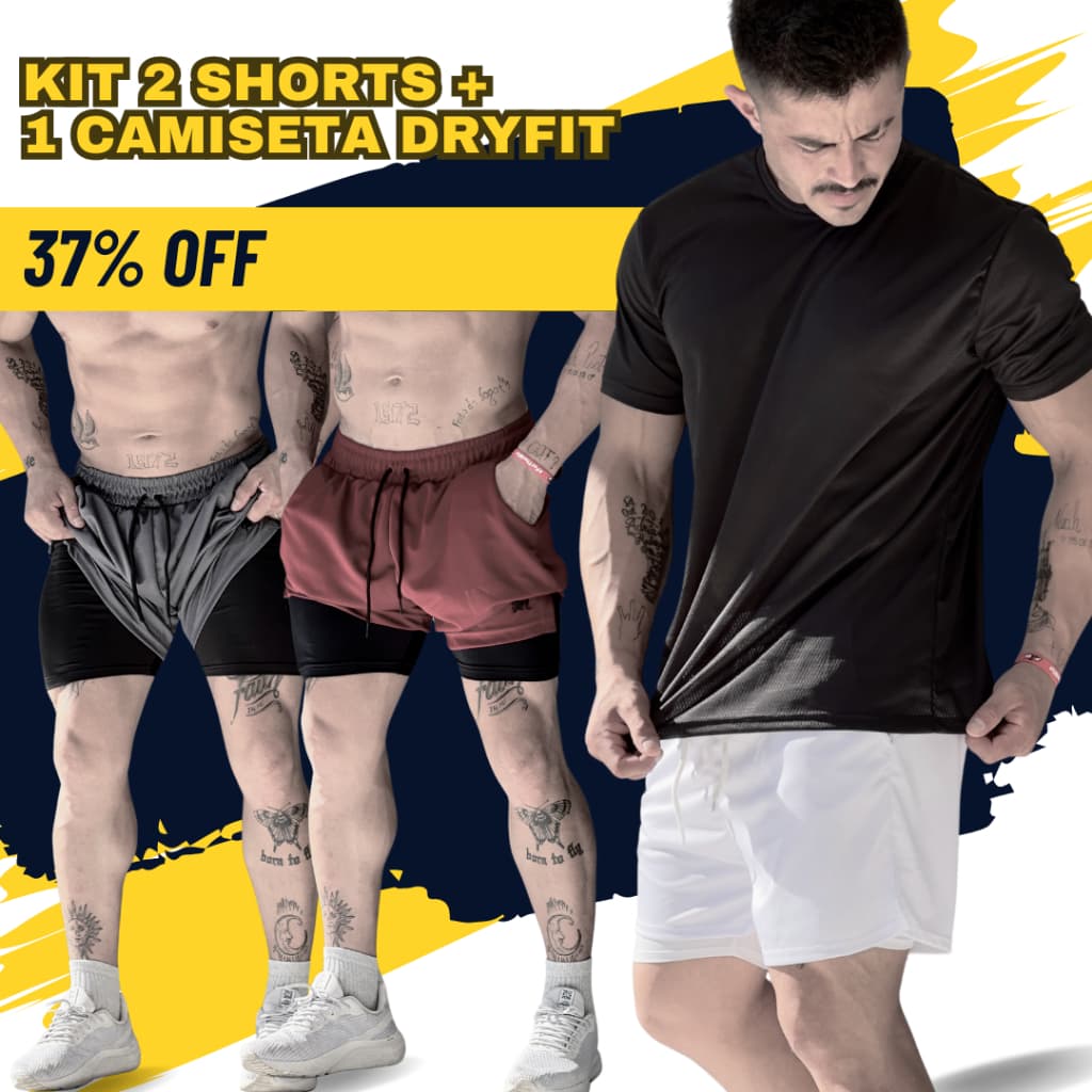Kit 2 Shorts corrida de compressão e Uma Camiseta Dry