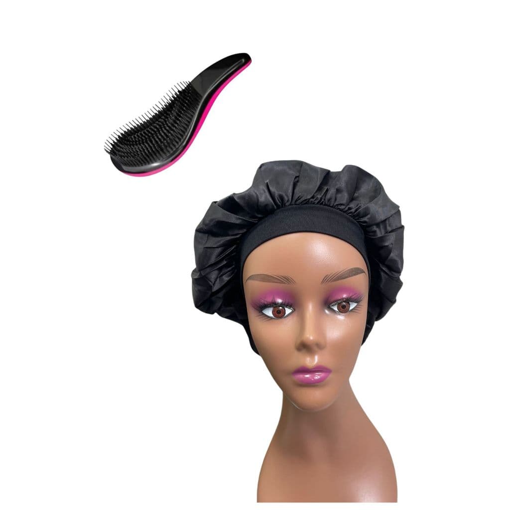 Touca De Cetim Anti Frizz Com Faixa Dormir + Escova Magica