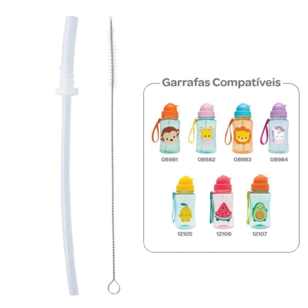 Refil Canudo Repositor Silicone Com Escova Canudo Garrafa Animal Fun Buba
