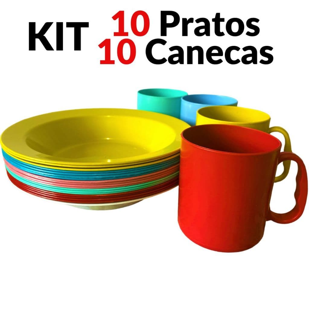 Caneca alça prato fundo colher plástico merenda infantil escola idoso sobremesa festa resistente