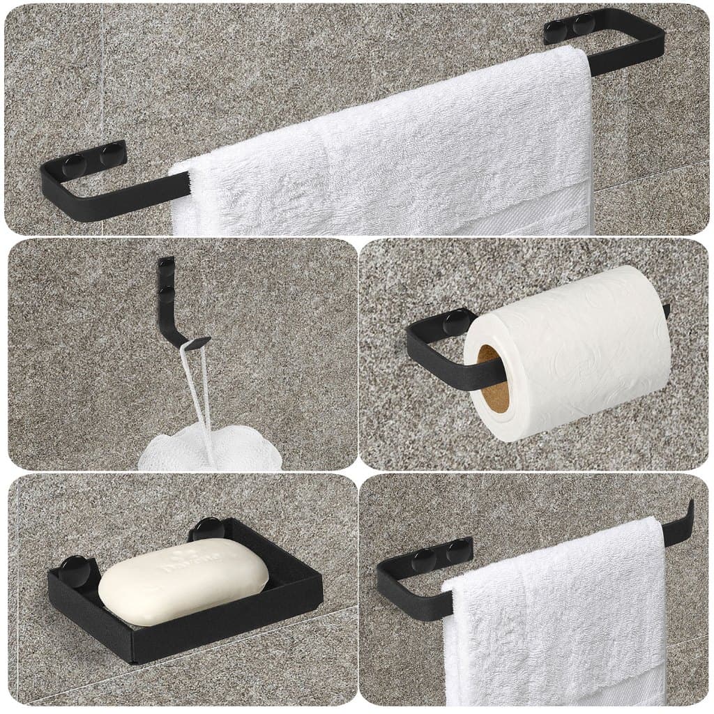 Kit Acessórios Para Banheiro Preto Fosco 5 Peças Quadrado