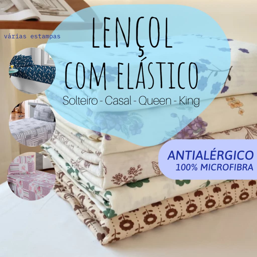 Lençol Antialérgico Estampado Avulso Solteiro/ Casal/ Queen/ King Size