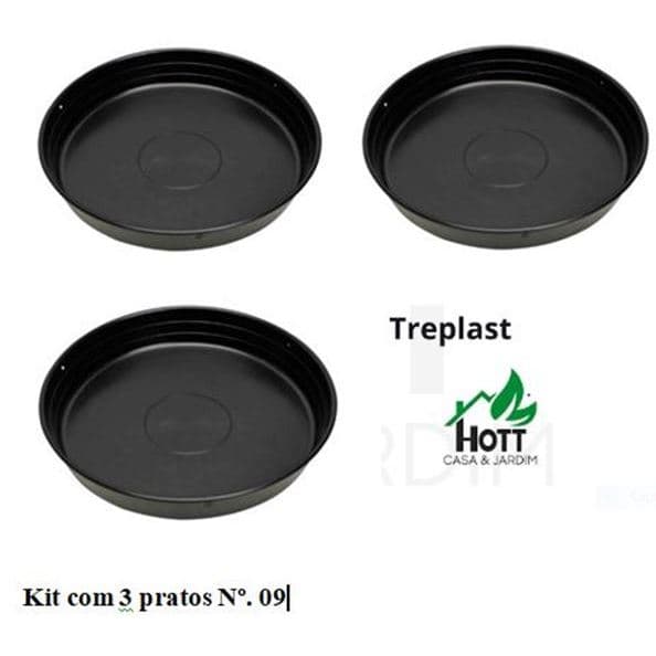 Kit com 3 Pratos Redondos P/ Vaso Xaxim de fibra de Coco Nº 5 - (36 X 5,9cm) – Treplast