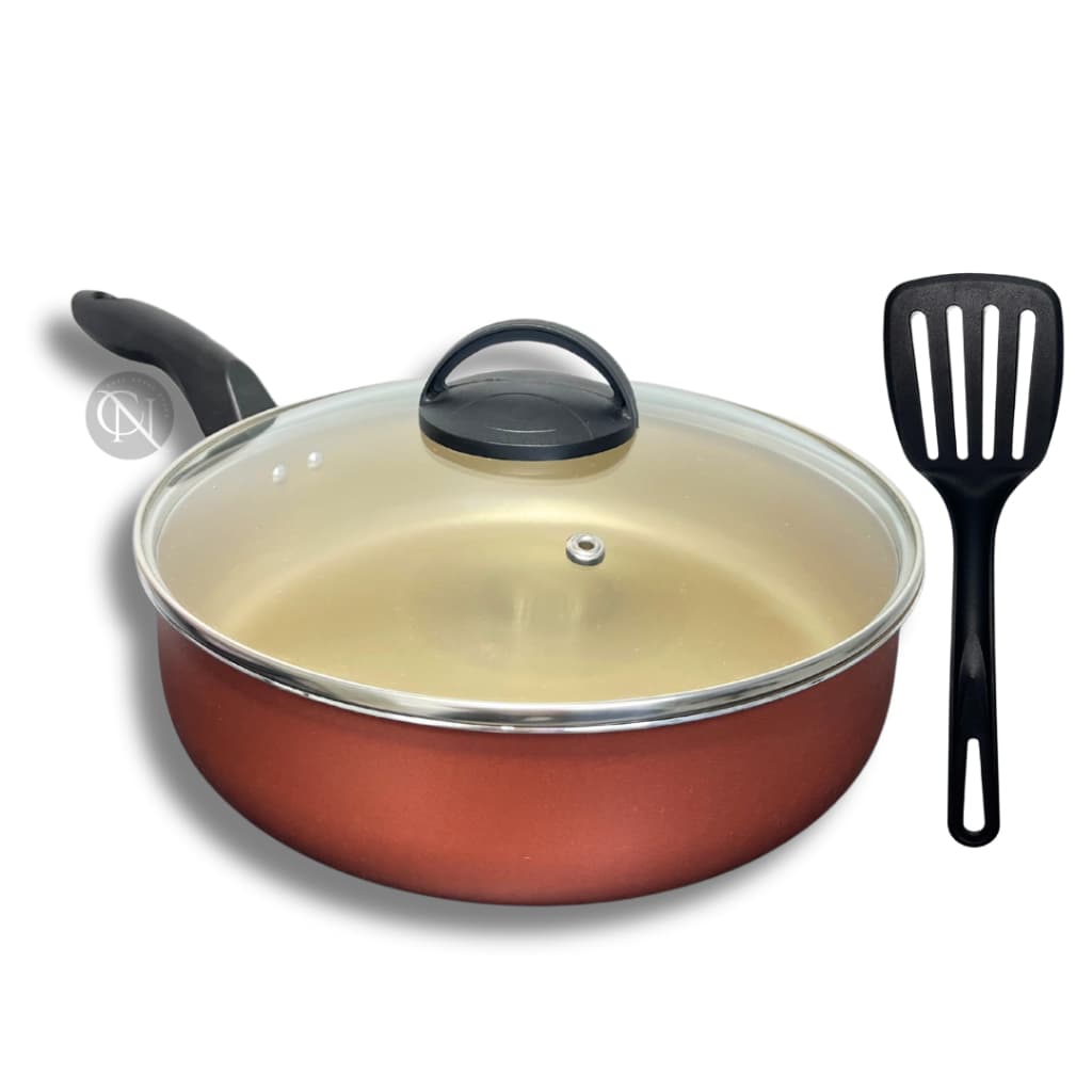 Frigideira 20 cm com 5 camadas de Teflon Antiaderente com Tampa de Vidro + Espátula Nylon