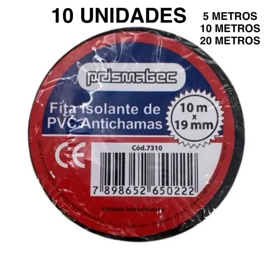 10 Fita Isolante Antichamas 10 5 OU 20 METROS Prismatec (Mais Grossa que as convencionais)