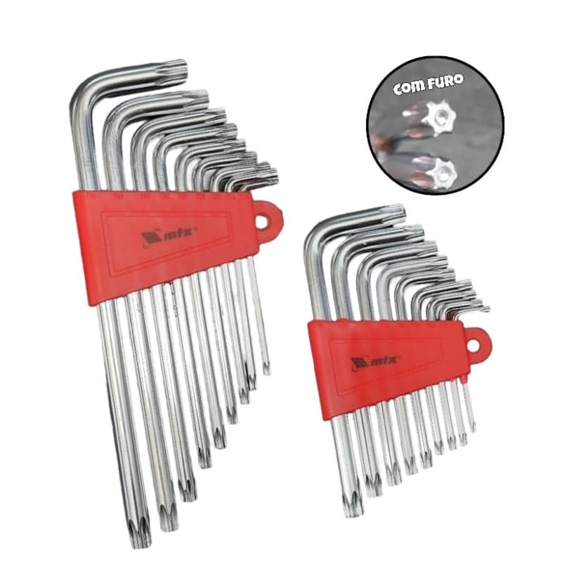 Jg Chave Torx Mtx T10 à T50 com Furo e Suporte Material Aco Alta Qualidade Injeção Eletrônica