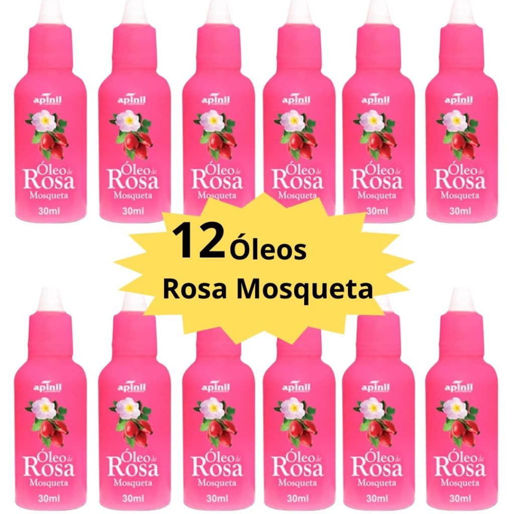 Kit até 12 Óleo de Rosa Mosqueta 30ml (clareador de manchas/rugas/estrias/hidratante/previne estrias na gravidez) Apinil