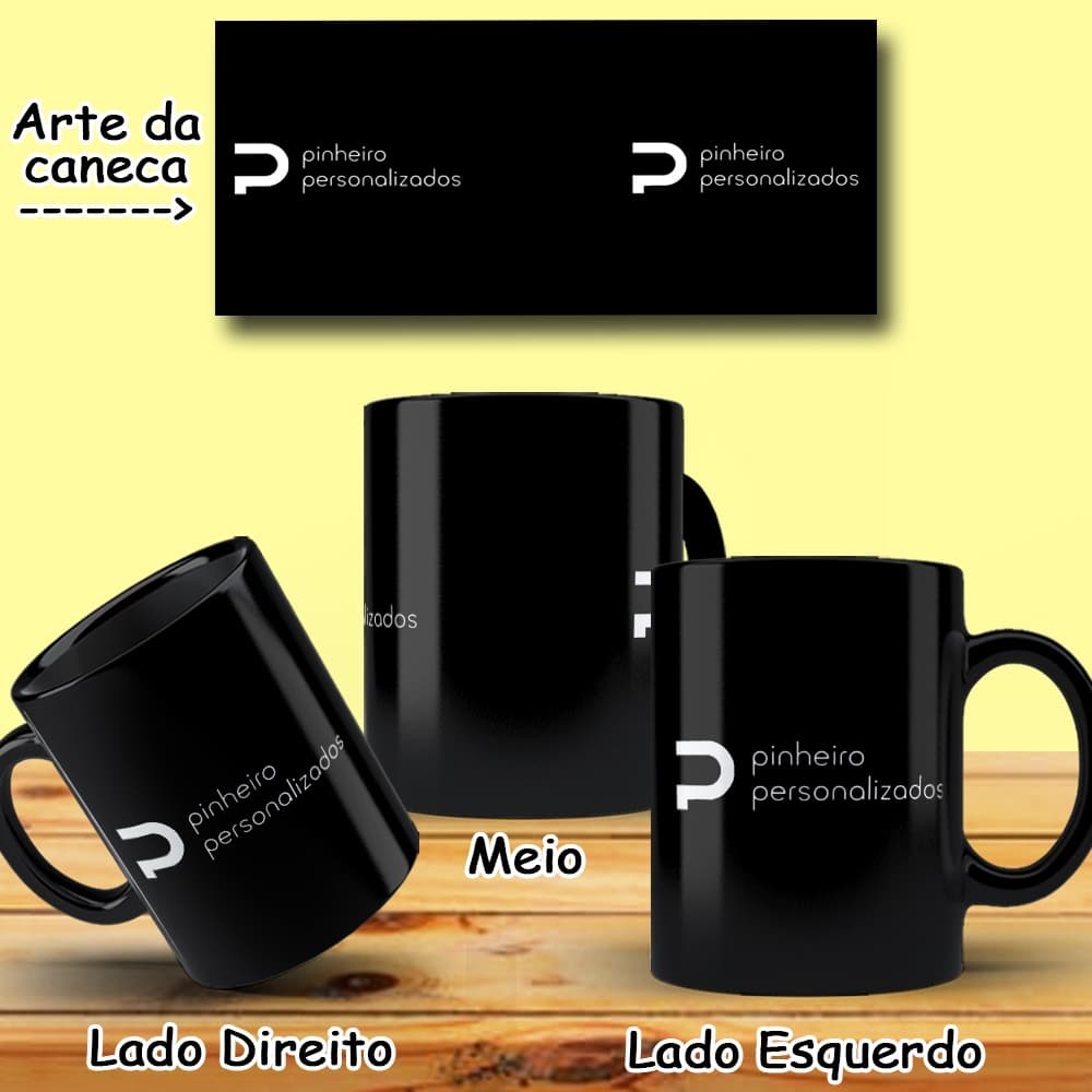 Caneca Personalizada Preta com Sua Logo ou Foto, Porcelana 325 ML