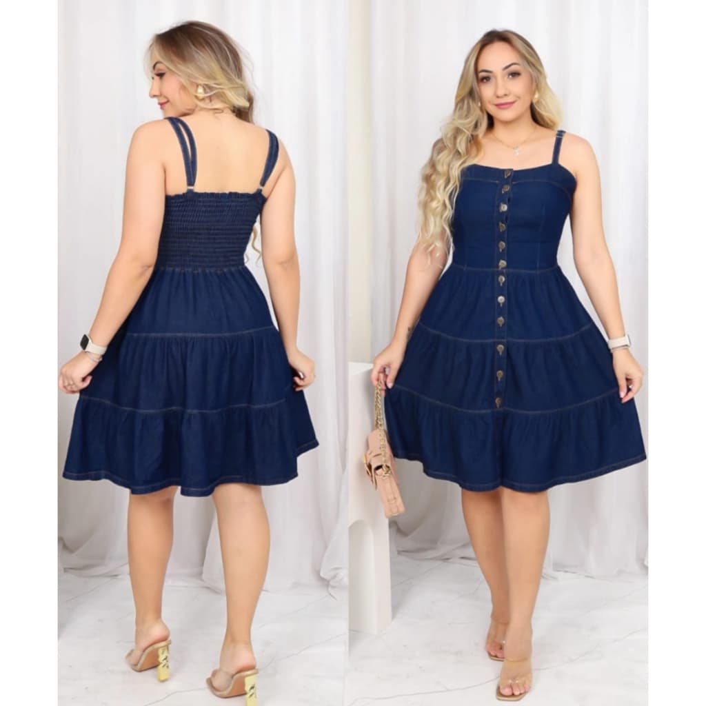 Vestido Jeans Feminino Midi Godê Soltinho Rodado Elegante