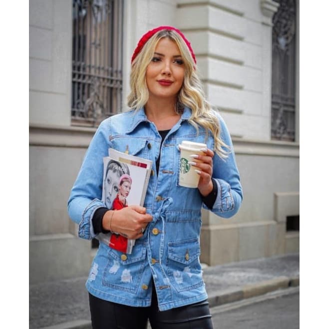 Jaqueta Jeans Parka Feminina Jeans Casaco Feminino Max Jaqueta