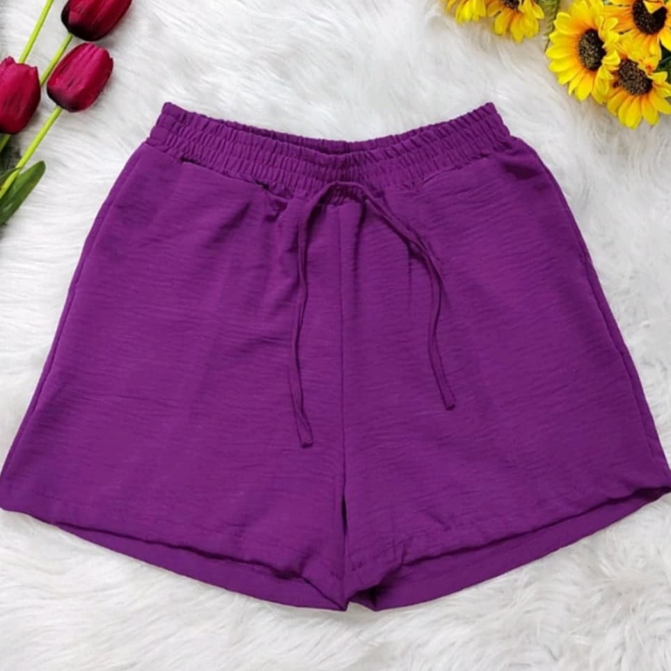 Shorts Duna Sem Bolso Curto Feminino Soltinho Malha Duna não Amassa Basico Verão