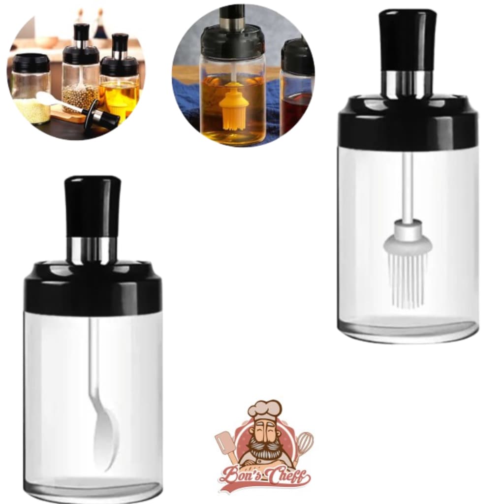 Porta Condimento De Vidro Com Tampa E Colher / Pincel De Plástico 220ml