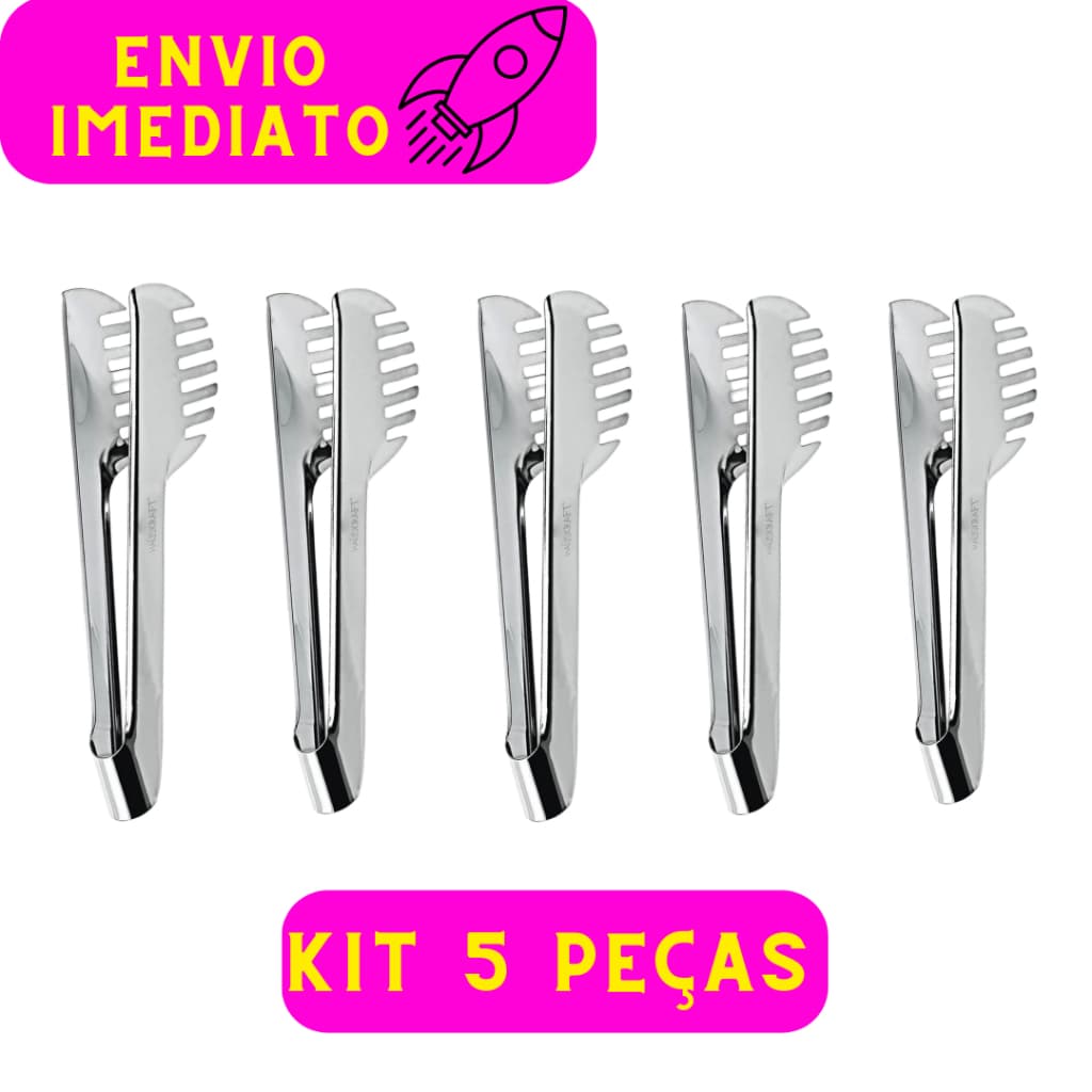 Kit 5 Pegadores de Massas Serrilhado 100% em Aço Inox Para Saladas Para Massas