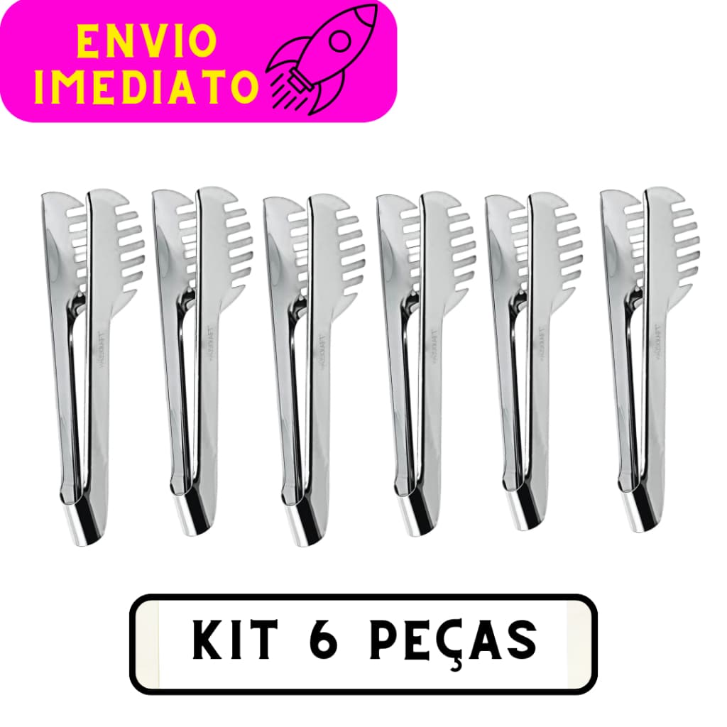 Kit Pegadores de Massa 6 Peças 100% Aço Inox Pegadores 29 Cm de Massas