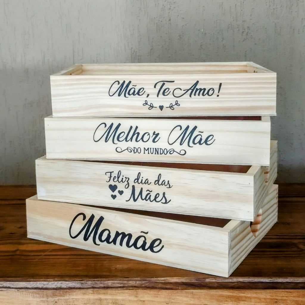 Bandeja de madeira pinus para cesta de café da manha para o dia das Mães com estampas personalizada temática