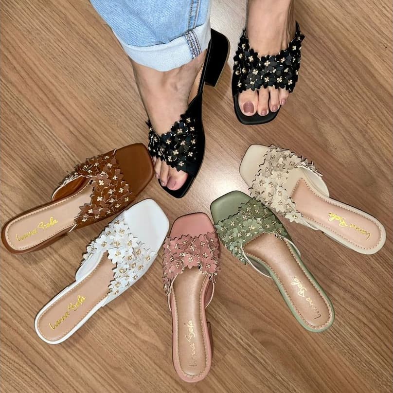 Sandalia Feminina Bloco Baixo Tamanco Salto Saltinho Medio Confortavel Envio Imedito REF 514