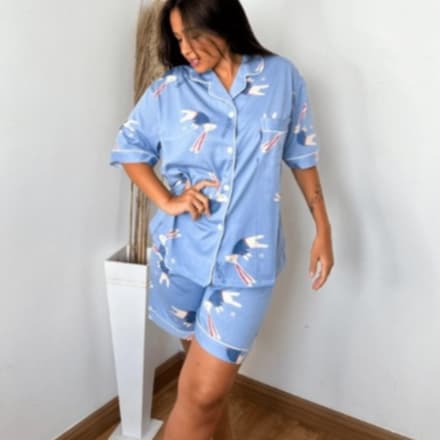 Pijama Americano Feminino Curto Jar Luvis Conjunto Camisa e Short Cores Variadas Envio Imediato