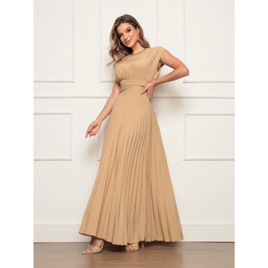 Vestido Longo Feminino Elegante - No Tecido Crepinho - Detalhes Plissados - Ideal Para Ocasiões Especiais