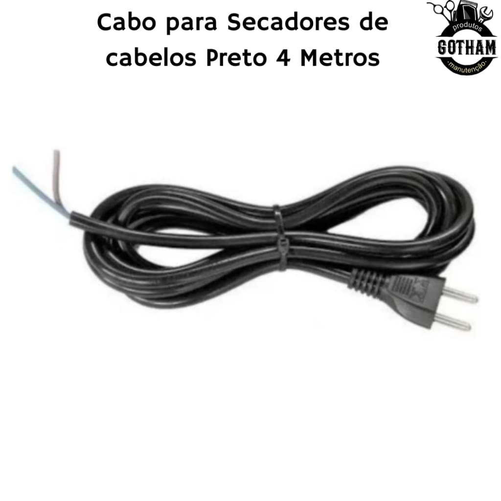 Cabo para Secadores de cabelos Preto 4 Metros