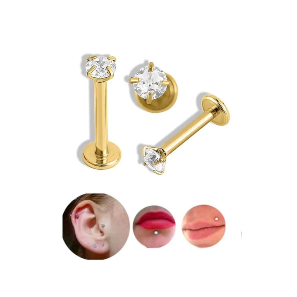 Kit com até 2 - Piercing Labret Helix Tragus Conch Ponto De Luz Aço Inox 8mm-Cores