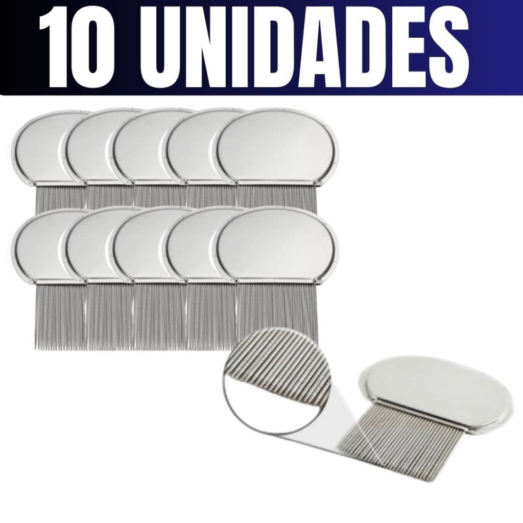 Kit 10 Pente Fino Extrator Remoção de Piolhos E Lêndeas Aço Inox 100%