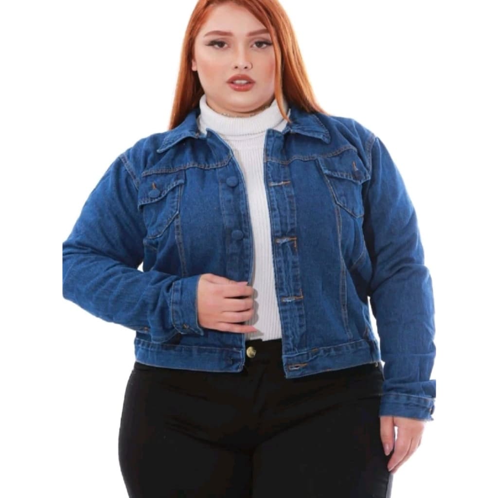 Jaqueta Jeans Feminina Plus 100% algodão.