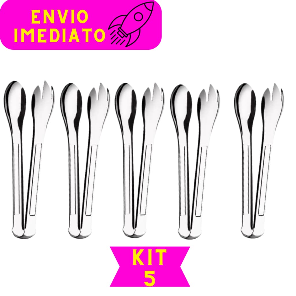 Kit 5 Pegadores De Salada Serrilhado 100% Em Aço Inox Para Saladas Para Massas Para Self Services
